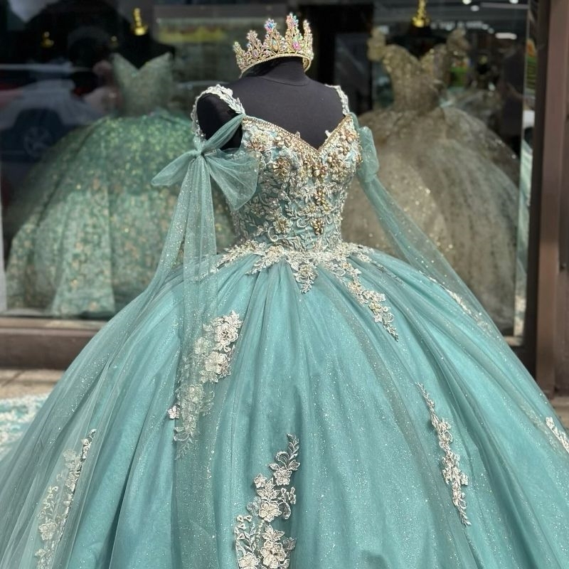 Light Green Quinceanera Dresses Lace Applique Beads Off The Shoulder Birthday Party Sweet 16 Dress Vestido de 15 anos