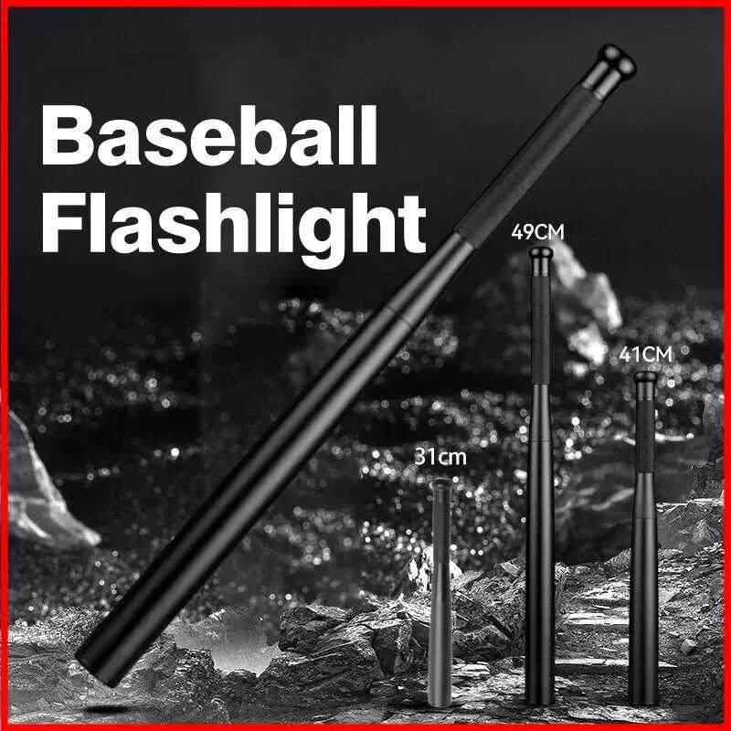Torches 31/41/49CM Self Defence Flash Stick Baseball Bat Alloy Torch Anti Riot Shooting Distance 500M Multi Functional LED Flashlight z240809