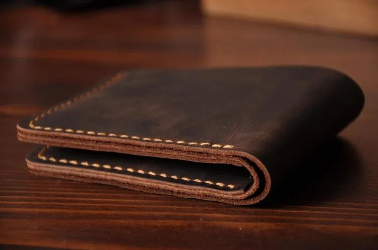 Handmade Vintage Crazy horse Genuine Leather Men Wallet Men Purse Leather Short Card Wallet for Male Money Money bag 240828