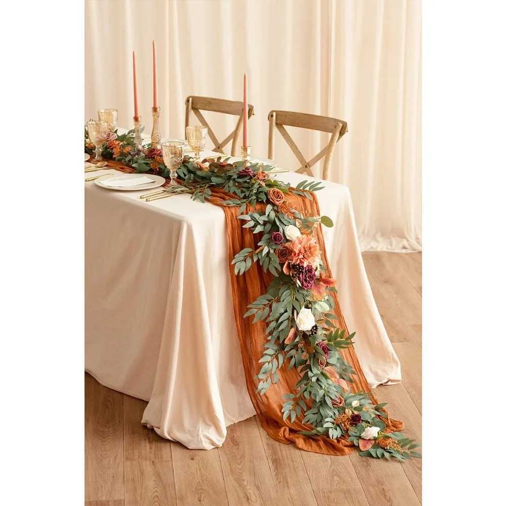 Eucalyptus Garland 6FT Table Runner with Flowers Handcrafted Wedding Centerpieces for Rehearsal Dinner Bridal Shower Y240808