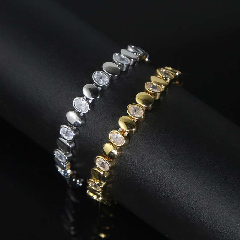 Micro Pave CZ Bezel Oval Shaped Beaded Chain Stretchy Stretch Tennis Bracelet for Women Geometric Classic Luxury Jewelry 2024