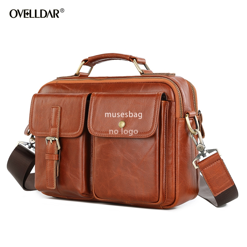 Leather men's large capacity crossbody bag briefcase Multi-functional single shoulder crossbody hand bag head layer cowhide