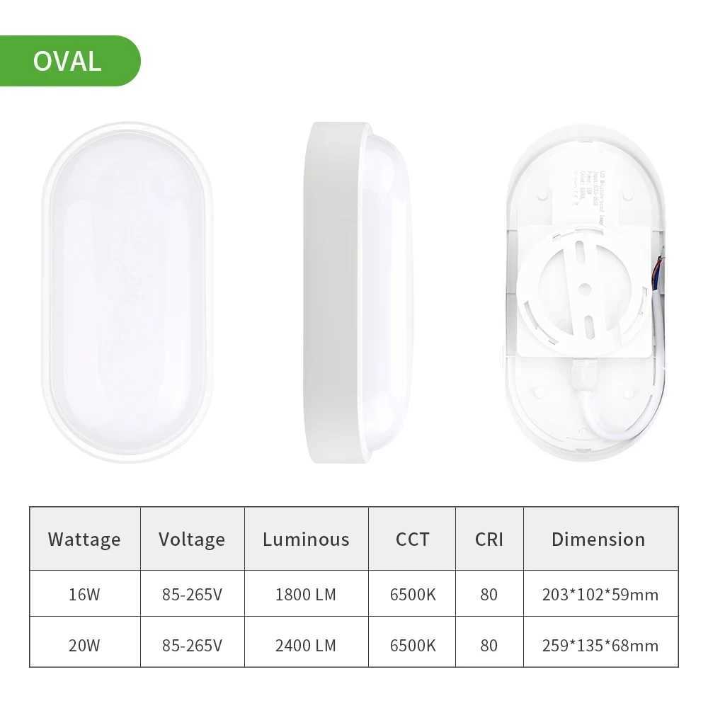 16W 20W Outdoor LED Wall Lamp Garden Porch Surface Mounted Oval Sconce Lighting Bathroom Moistureproof Ceiling Light 110V 220V Z250220