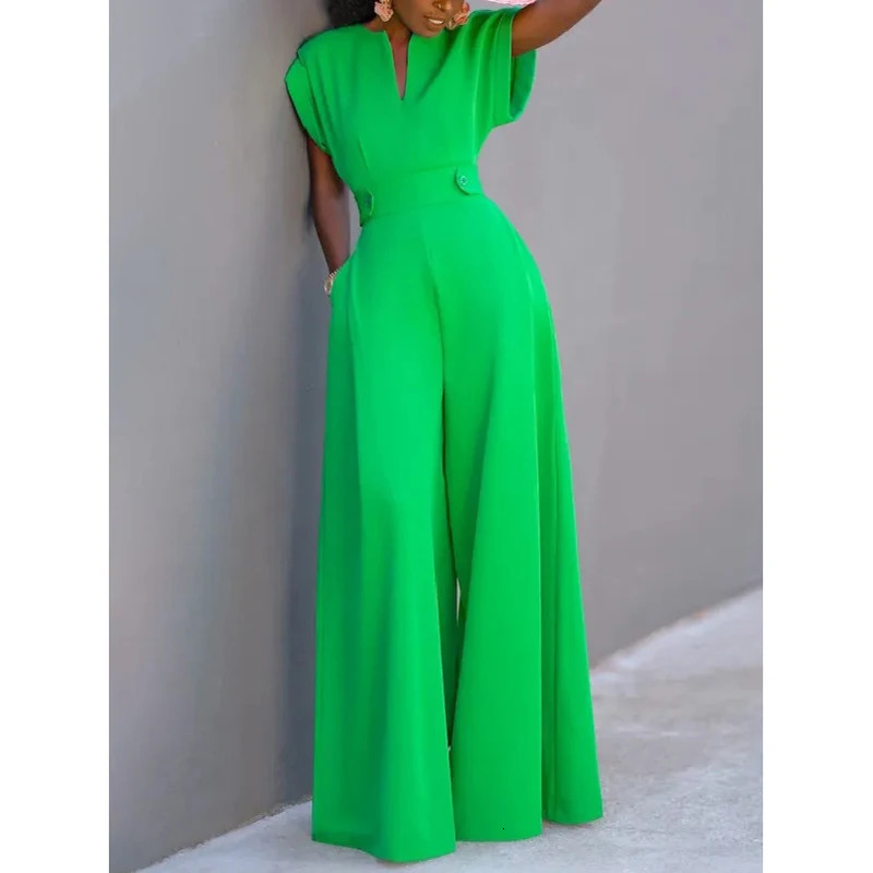 Krisnanas Womens Cap Sleeve Wide Leg Solid Color Jumpsuits for Urban Simple Ocn 240808