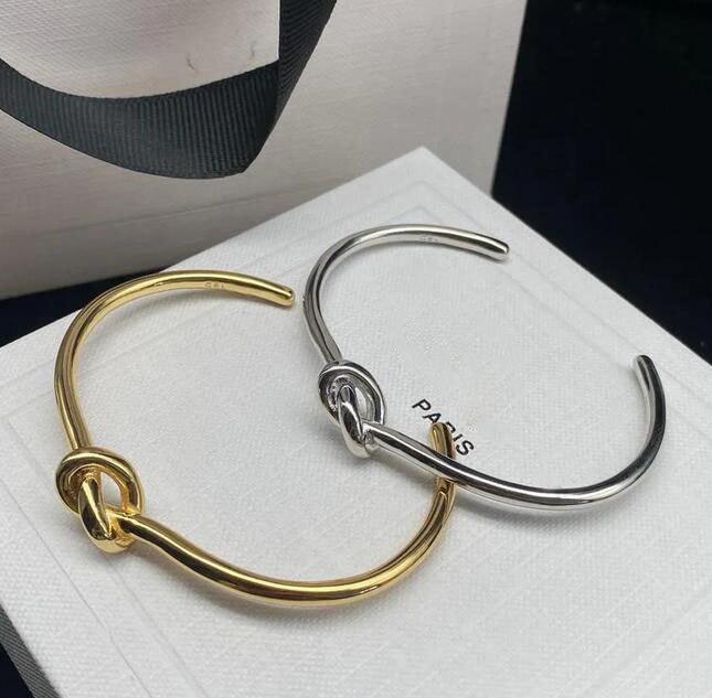 Simple Designer Knotting Bracelet Bangle Wristband Cuff for Women Fashion Gold Silver Bracelet Jewelry High Quality Wedding Lovers Gift