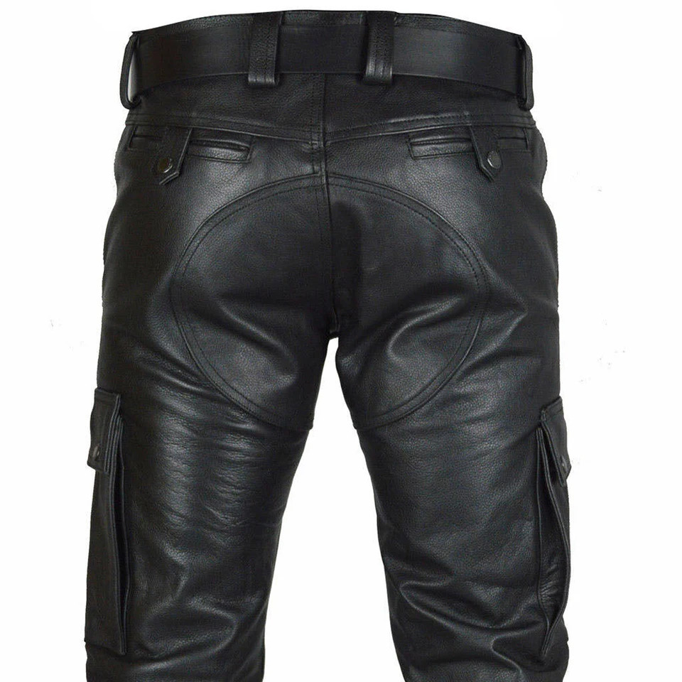 Mens punk PU leather straight pants ultrathin suitable for motorcycle mens Trouser Treedy streetwear casual cargo with pockets 240808