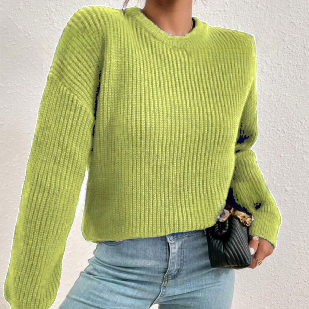 Women's Autumn/Winter New Product Loose Double layered Round Neck Solid Color Long Sleeve Lazy Style Knitted Base Sweater Trendy dongdumaoyi