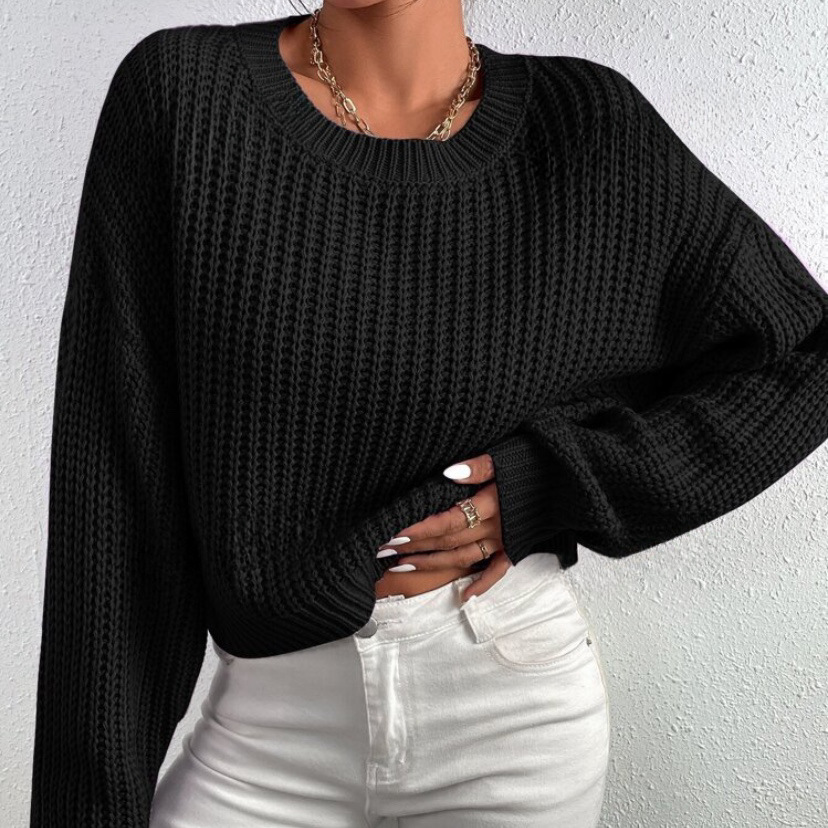Autumn/Winter New Women's Loose Short Hoodie Round Neck Long Sleeve Knitted Sweater dongdumaoyi