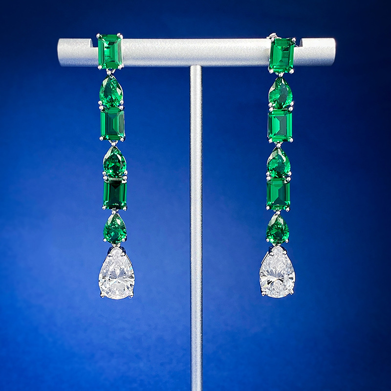 Dangle Earrings: 2024 Sterg Sier Water Drop Moissanite Emerald Tassel Jewelry