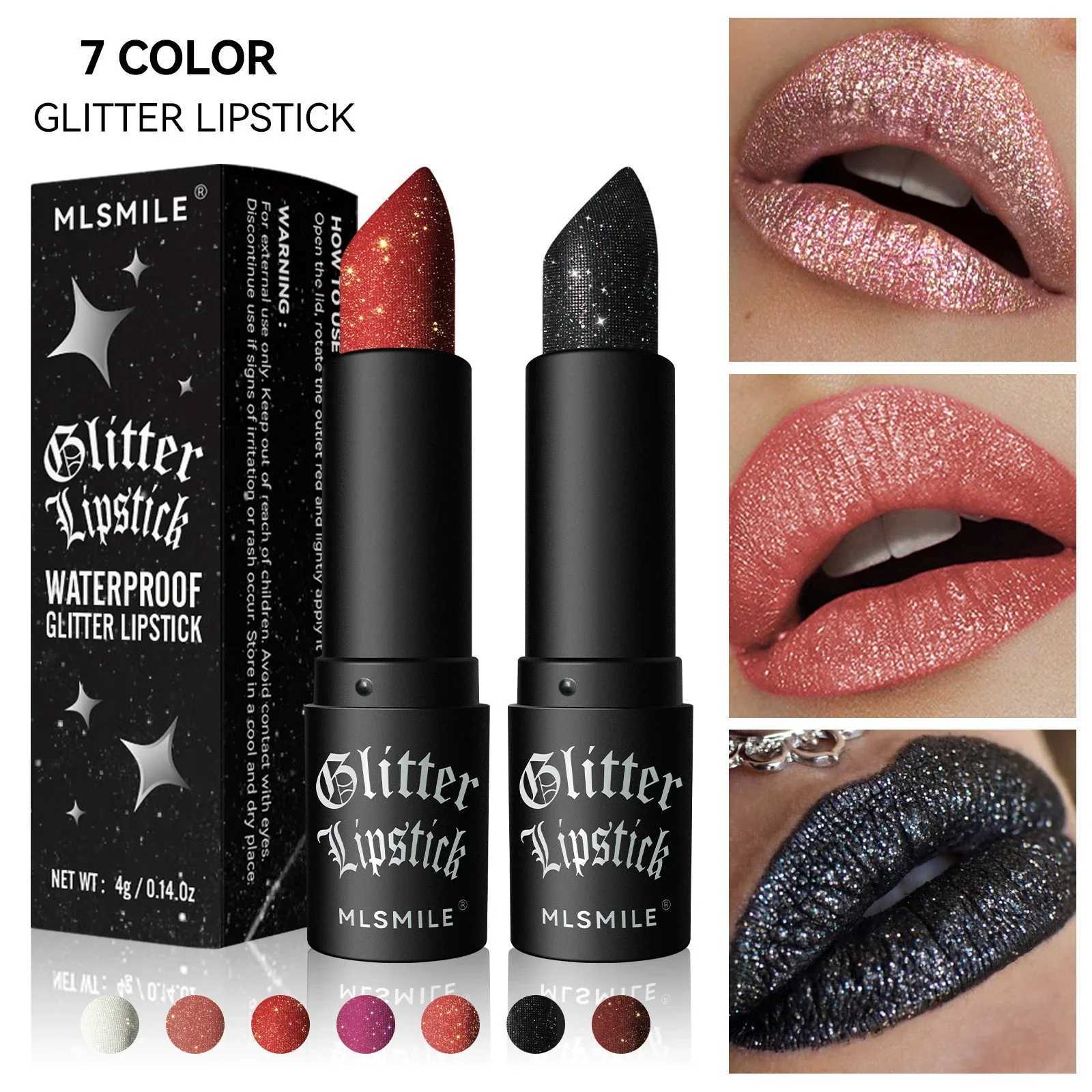 7 Colors Waterproof Diamond Glitter Lipstick Long Lasting Moisturizing Shiny Pearlescent Nude Red Lipsticks Lips Makeup CosmeticXJ241205
