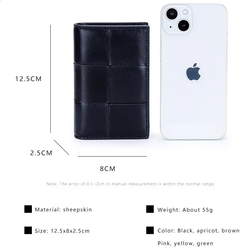 Sheepskin Braided Card Holder Women Bifold Leather Bank Credit Card Case Wallets Coin Purse Men Unisex Business Name Card Bag 240809