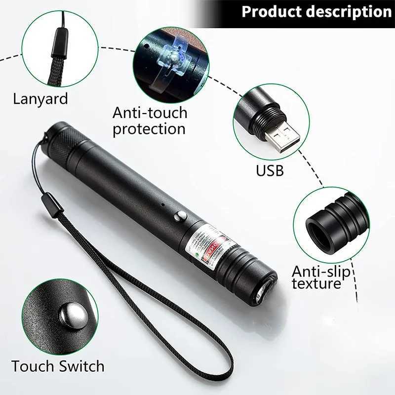 Green USB Rechargeable Laser Pointer High Power Green Light Flashlight Laser Sight Pointer Pen High Power Laser Equipo TacticoM240809