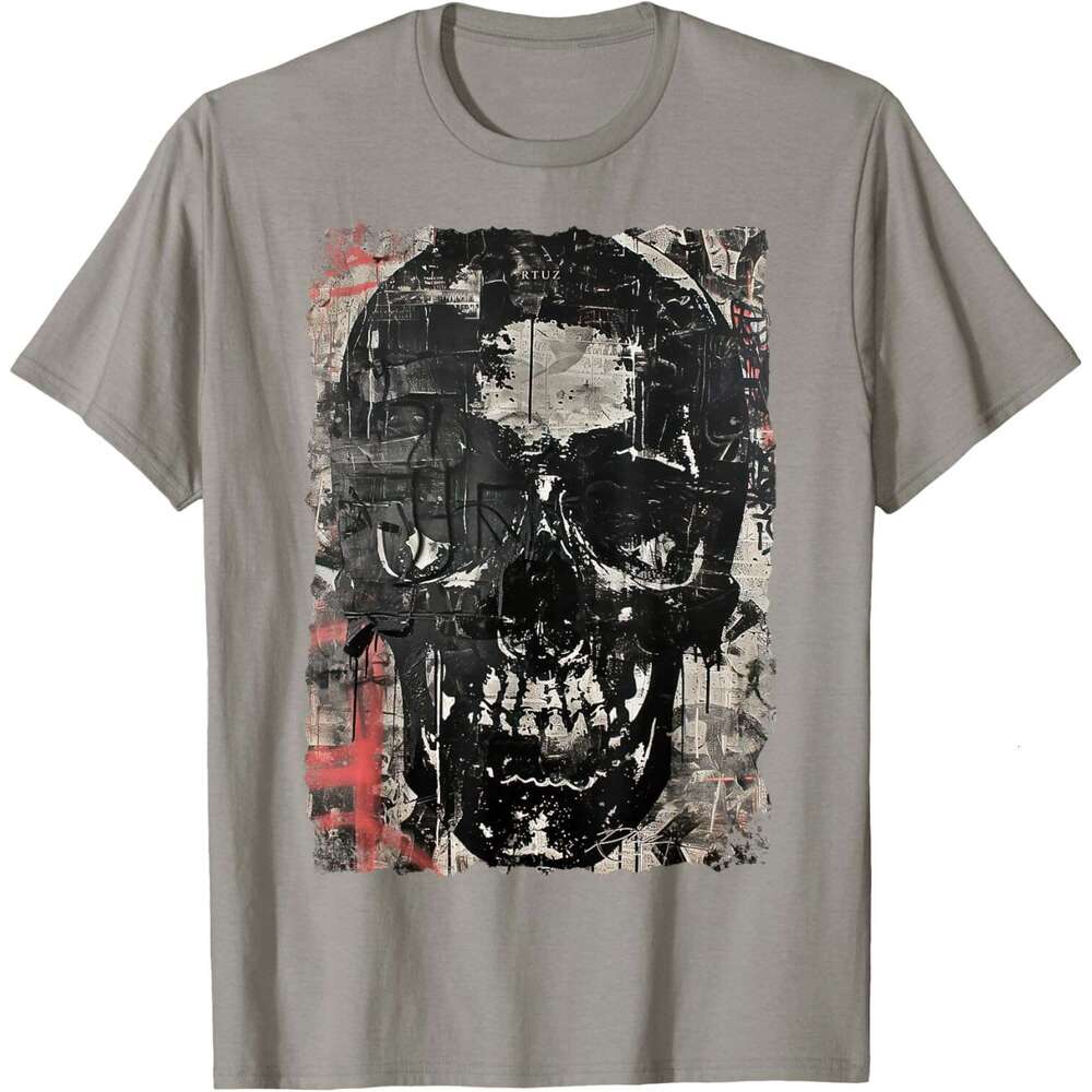 T shirt for Mens Vintage Graffiti Biker Rocker Skull Punk Horror Skull T-Shirt Dark Shirts Tshirt Graphic Tee Casual Tops Clothes Short sleeve Free sh
