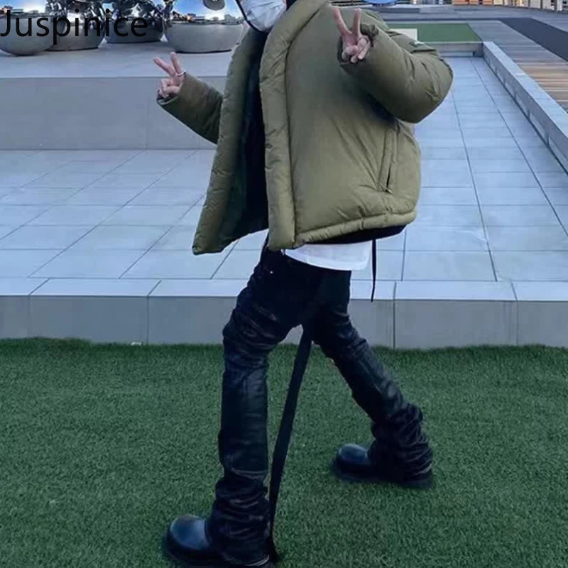 Spring Autumn Personalized Slim Jeans Mens Dark Black Casual High Street Niche Micro-flared Pants Men Trousers Male Clothes 240809