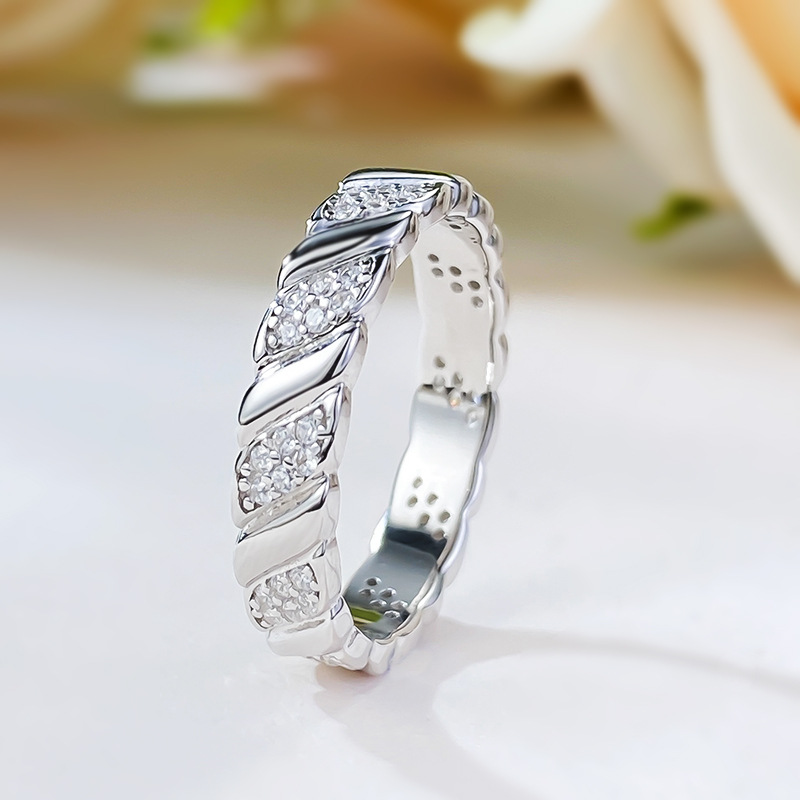 Elegant Real Sterg Sier Moissanite Dia Eternity Twist Ring