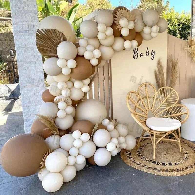 Beige Cream White Boho Balloon Garland Arch Kit Sand White Engagement Wedding Birthday Party Baby Shower Decoration Balloons 240809