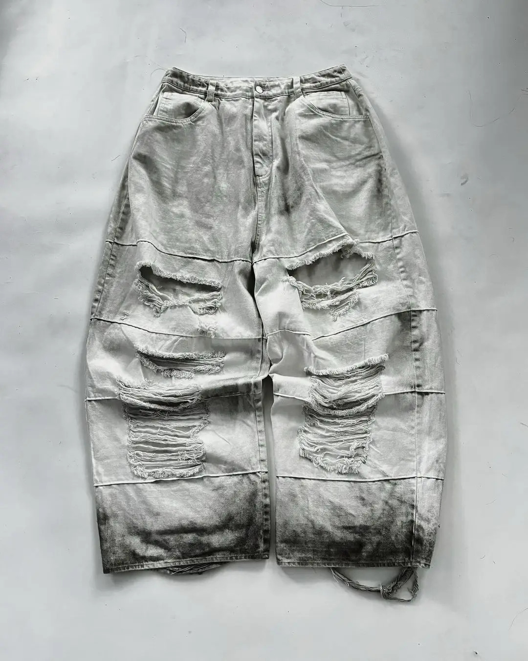 Hip Hop Punk Men Clothing Y2k Mens Jeans Gothic Retro Ripped Jeans Black and White Color Matching Loose Straight Denim Pants 240809