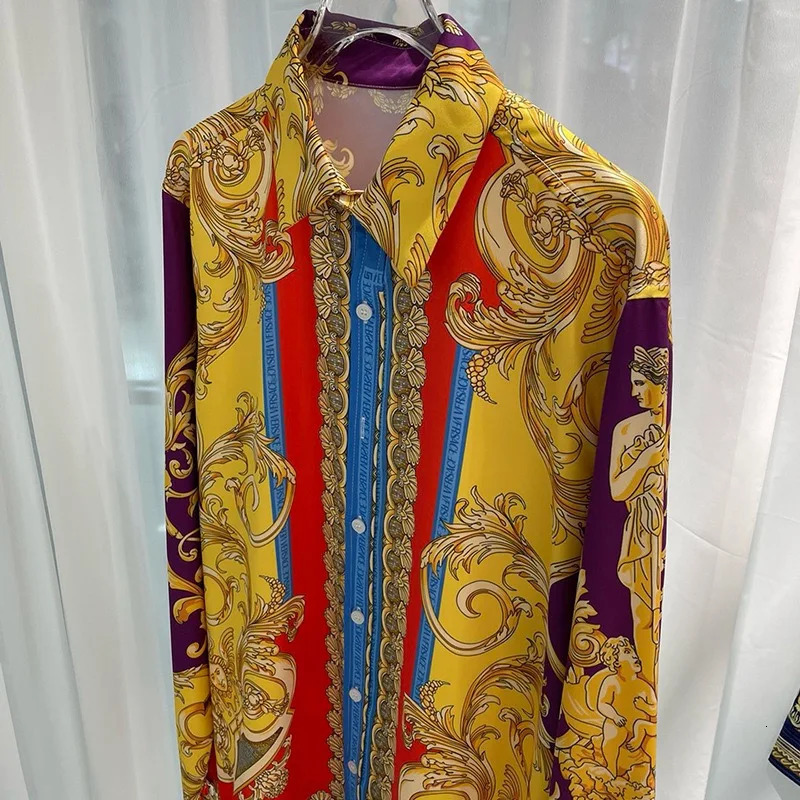 Hawaii mens Baroque style printed casual loose court long sleeved fancy shirt240808