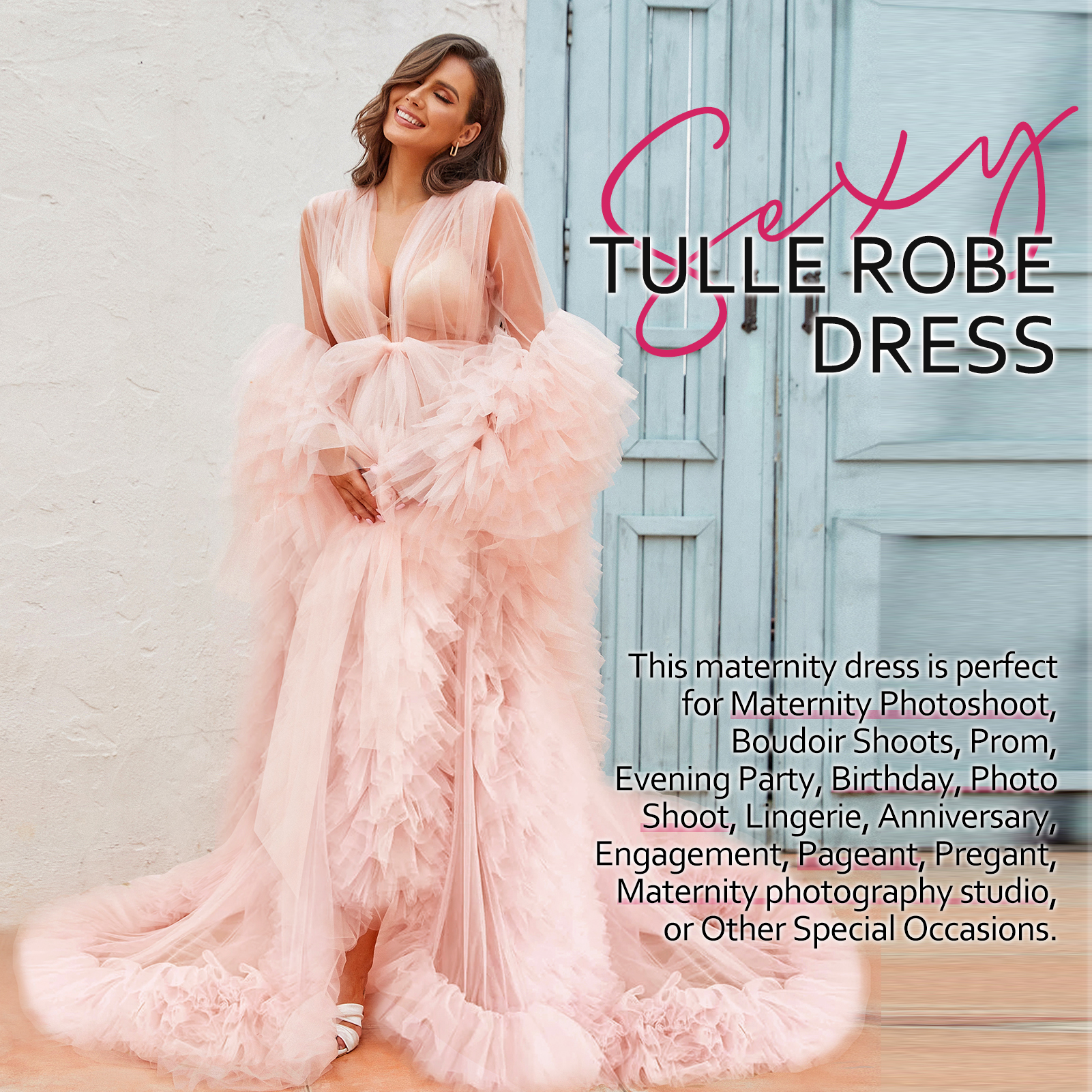 Sexy Women Bridal Robe Illusion Tulle Long Wedding Dressing Gown Maternity Bathrobe Sleepwear Pregnancy Photo Shoot Dresses