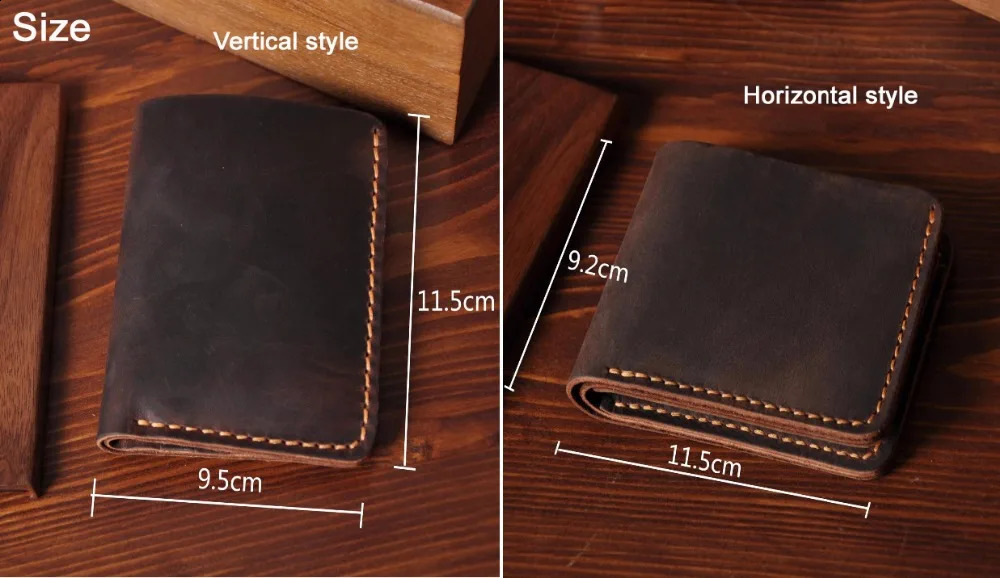 Handmade Vintage Crazy horse Genuine Leather Men Wallet Men Purse Leather Short Card Wallet for Male Money Money bag 240828