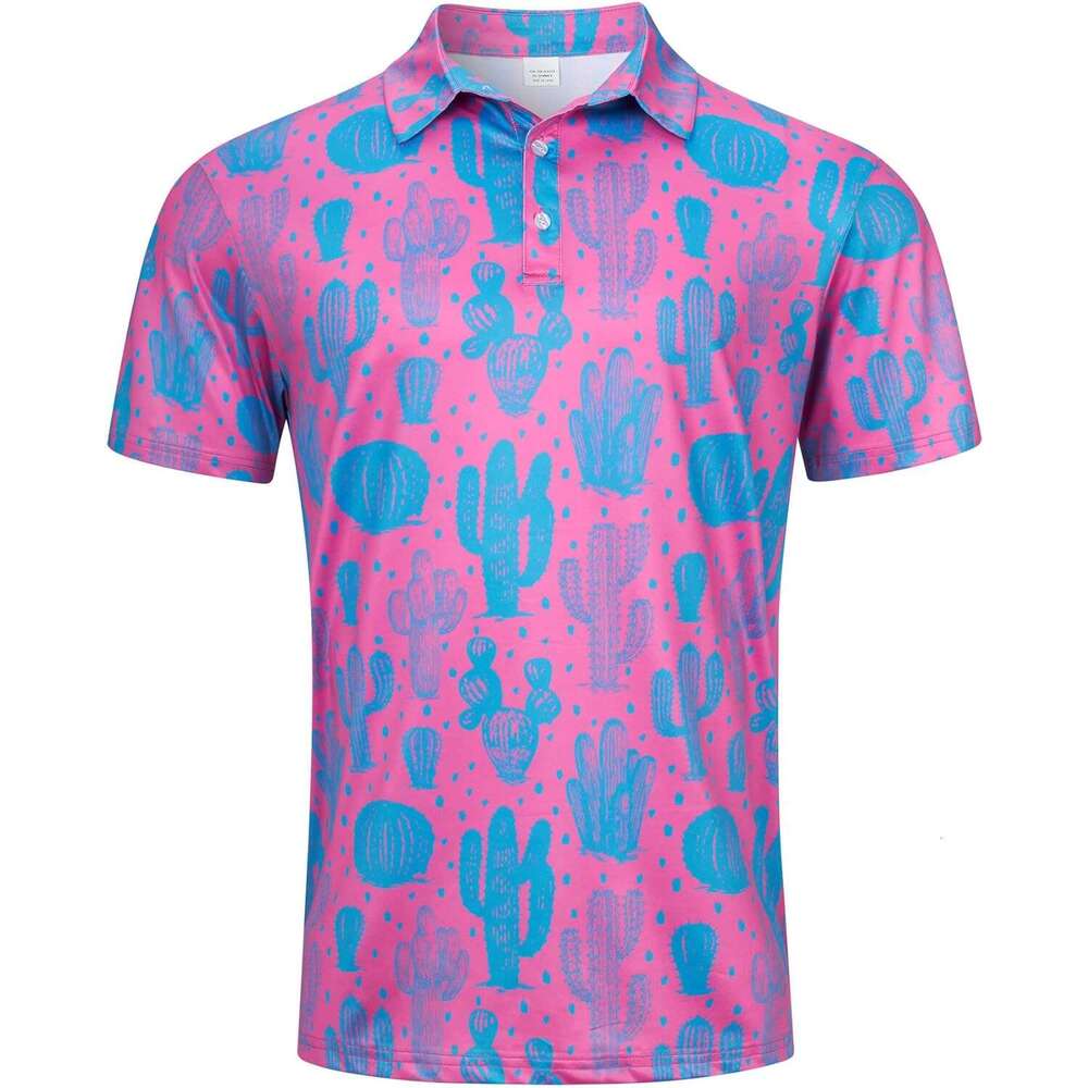 Fashion Mens Polo shirt Mens Polo Shirts Dry Fit Pink Cactus 3D Print Moisture Wicking Funny Golf Shirt Polos shirts tshirt Casual tops summer clothes