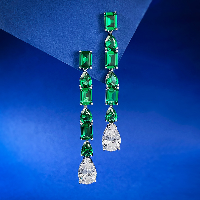 Dangle Earrings: 2024 Sterg Sier Water Drop Moissanite Emerald Tassel Jewelry