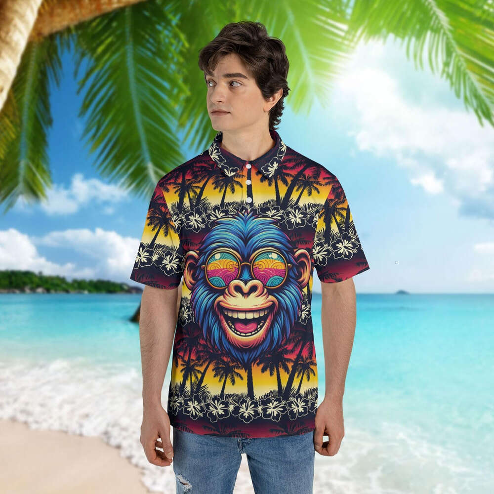 Fashion Mens Polo shirt Monkey for Men Mens Shirts Short Sleeve 3D Animal Print Funny Golf Polo Dry Fit Set Polos shirts tshirt Casual tops summer clo
