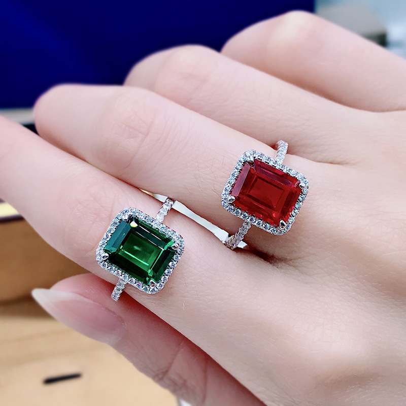 Sparkg Sterg Sier Emerald Moissanite Eternity Band Ring - US Size 5-9 dh5727163