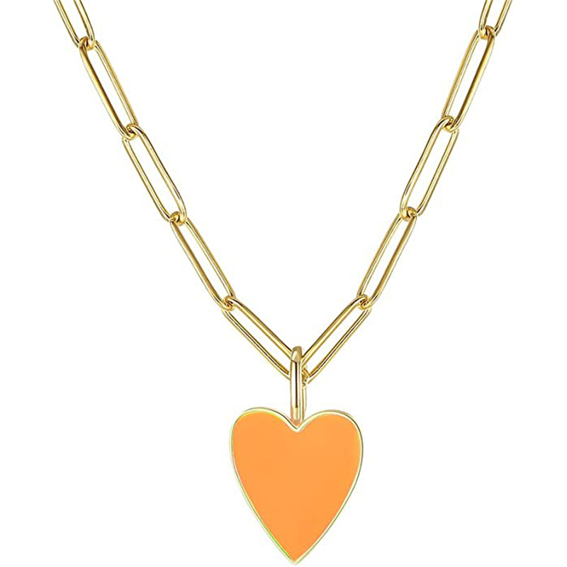 Top source colored heart-shaped jewelry, gold-plated stainless steel paperclip necklace, cute and exquisite necklace for women, boys and girls