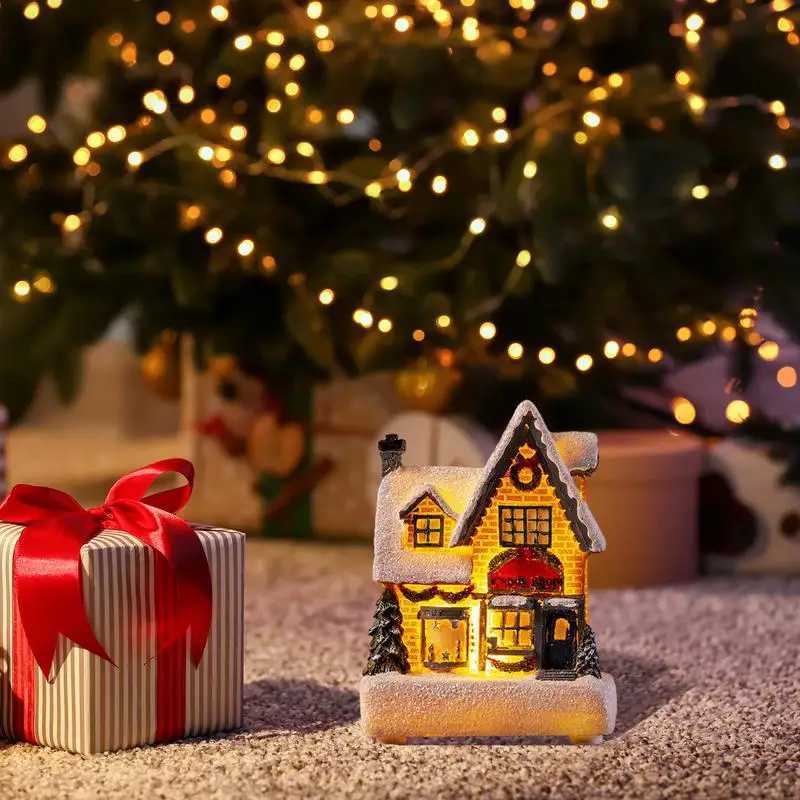 Glowing Cabin House with Led Lights Story Village Houses Festival Ornament Christmas Atmospheres Decor Props Y240808