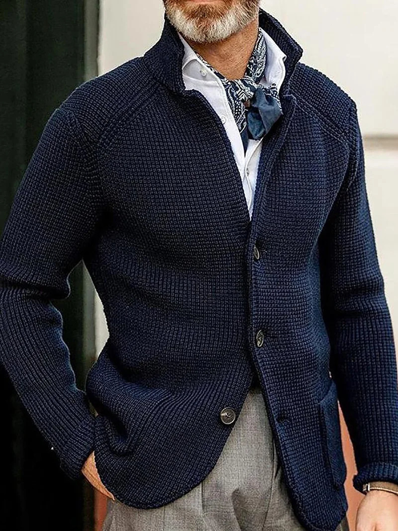 Mens sweater jacket ultra-thin set stand collar knitted sweater autumn and winter item solid color casual cardigan pocket mens style 240828