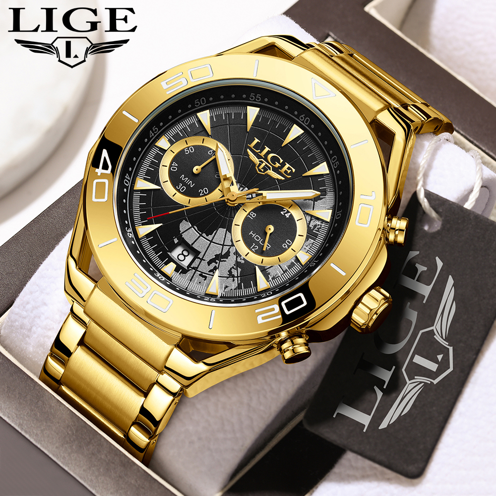 LIGE Men's quartz Watch personalized hollow case design Stainless steel strap Men's business waterproof watch Multi-function sports watch ho