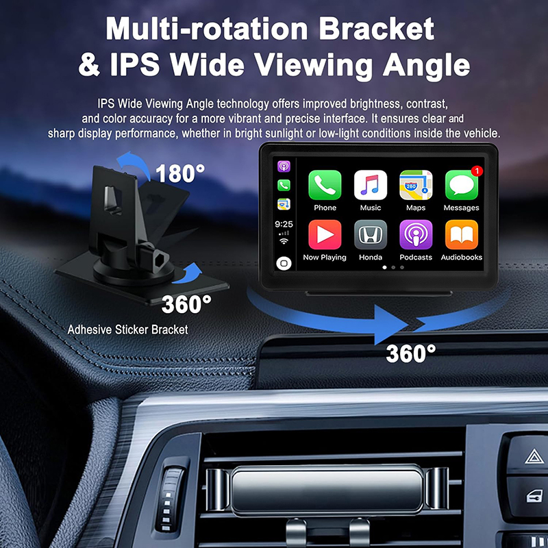 HD 7 inch Portable Wireless CarPlay Screen Car Apple Carplay & Android Auto, Mirror Link/Bluetooth/GPS Navigation/Voice Control/TF Card/AUX for All Ve