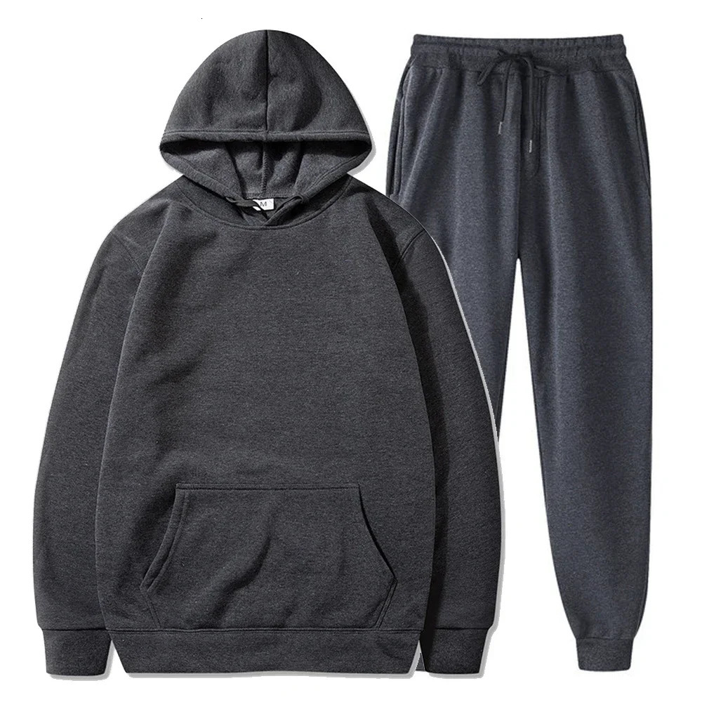 Basic Fleece Hoodies And Sweat Pants Set Men Jogger Set Wholesale Track Suit Sportswear Tracksuits Unisex Ensemble Jogging Homme 240827 - view 4