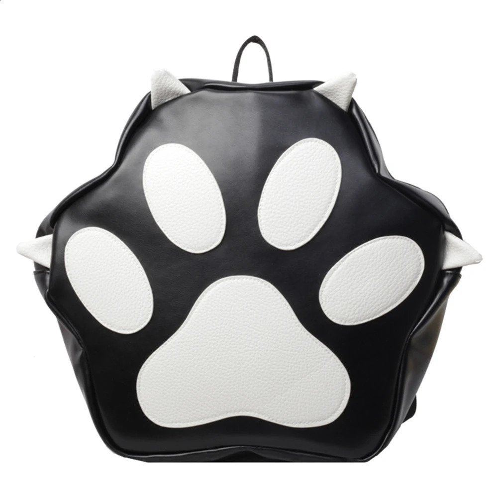 Cute Cat Paw Aesthetic PU Leather Cartoon Backpack Adjustable Straps School Bag with Zipper for Teen Girls 240809