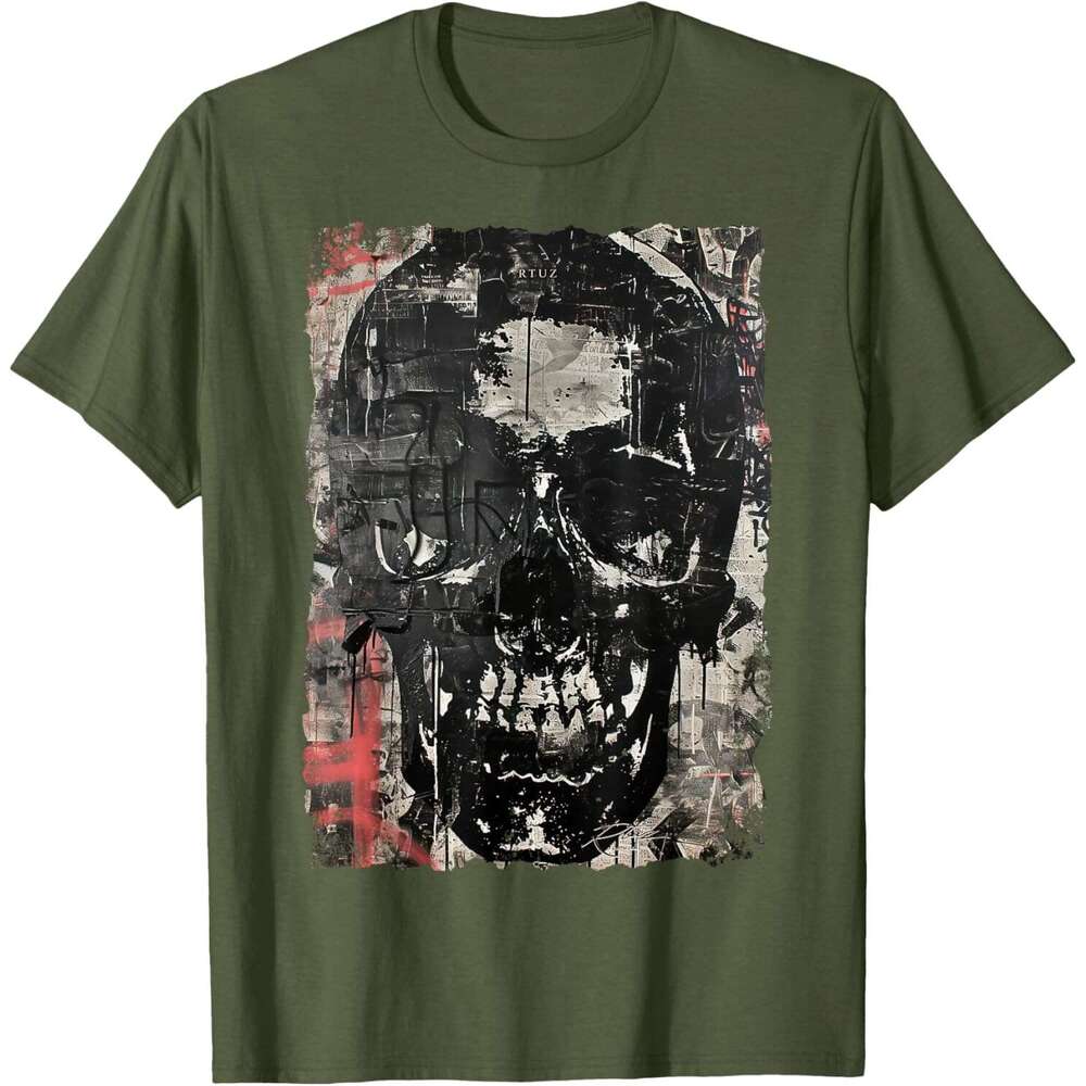 T shirt for Mens Vintage Graffiti Biker Rocker Skull Punk Horror Skull T-Shirt Dark Shirts Tshirt Graphic Tee Casual Tops Clothes Short sleeve Free sh