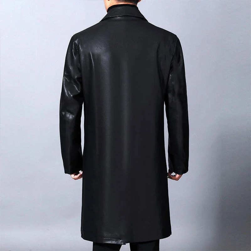 Middle aged and elderly mens ClothingWinter collar long sleeved single chest PU jacket leather 240808