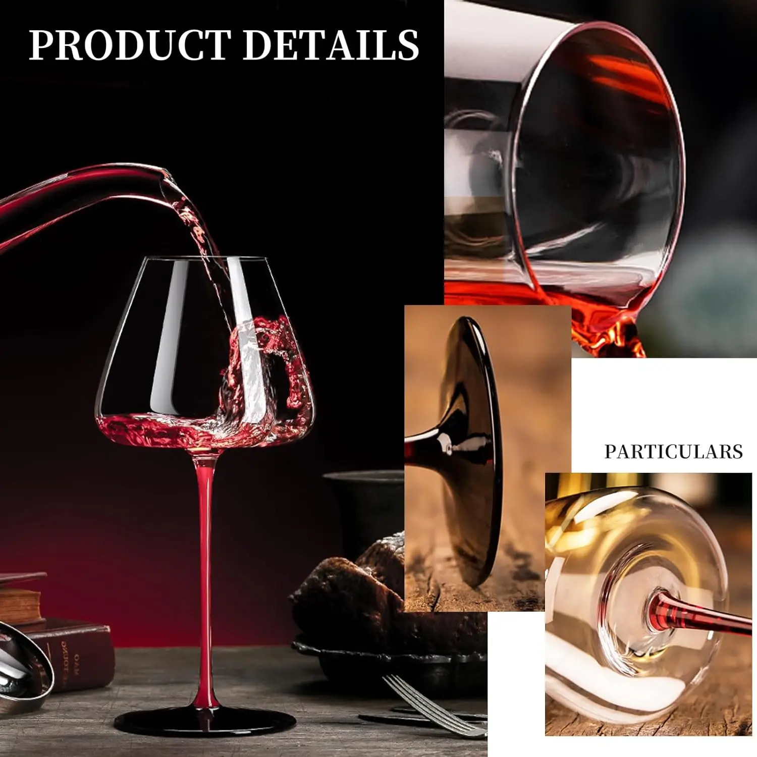 Set of 2 Huge Wine Glasses Crystal Clear Glass Long Stem Wine Glass for RedBlack Concave Bottom Champagne Glasses 240805