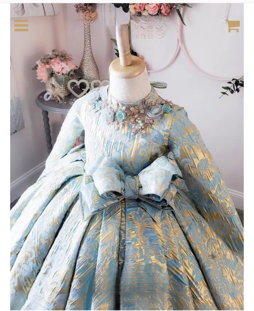 Gown Vintage Ball New Wer Girls Dresses Long Sleeve Appliqued Beads Girl Pageant Big Bow Kids Prom Dress Bc19332 0213