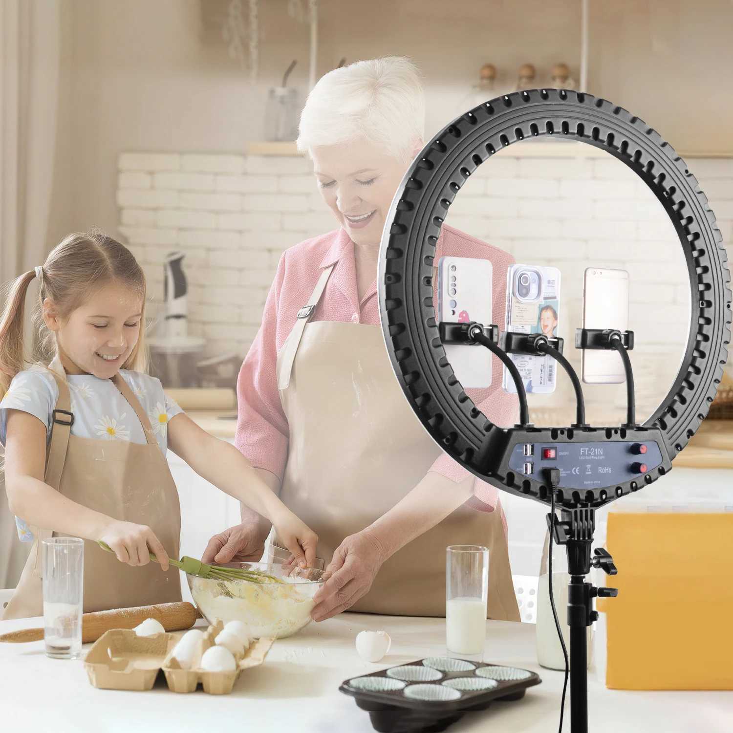 Fosoto FT-21N 21 Inch LED Photography Light Dimmable USB Charge Ring Lamp with Tripod Remote For Makeup Youtube Lighting Y240809