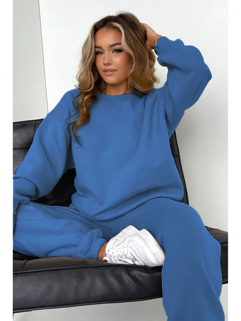 Cotton Tracksuit Women Two Piece Set Autumn Y2K Clothing Solid Pullover Sweatshirt Top and Pant Sets 2 Outfit 240808