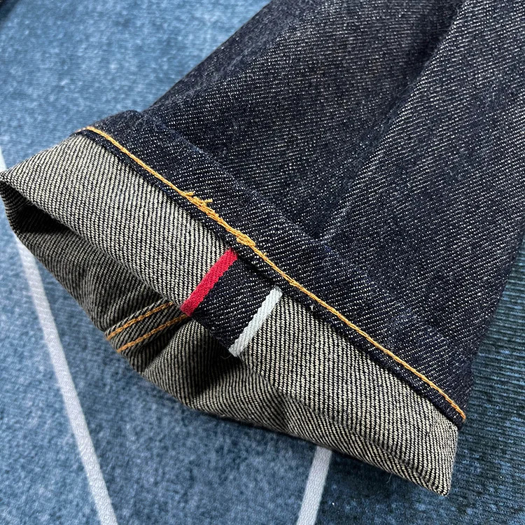 14 oz High Quality Red Selvedge Denim Jeans for Men Heavyweight Raw 100% Cotton Washed Hard Pants Youth Male Straight Trousers 240809