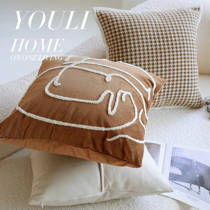 Bed brown cream retro Nordic retro throw pillow living room sofa throw pillow cover bedside Cushion Cover 240807