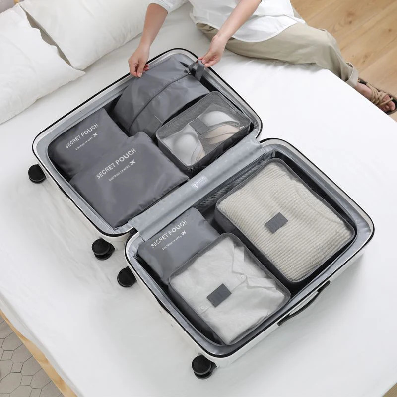 7 travel storage bags large capacity luggage clothing sorting organizer sets pockets shoe boxes packaging cubes 240809