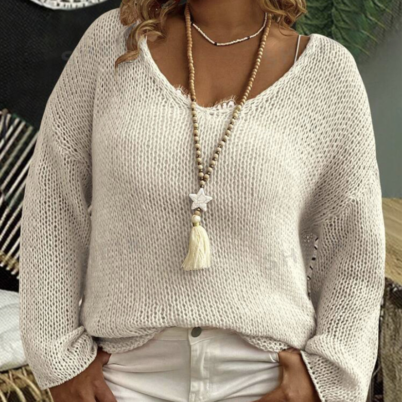 New V-neck Long sleeved Knitted Top Women's Sweater dongdumaoyi