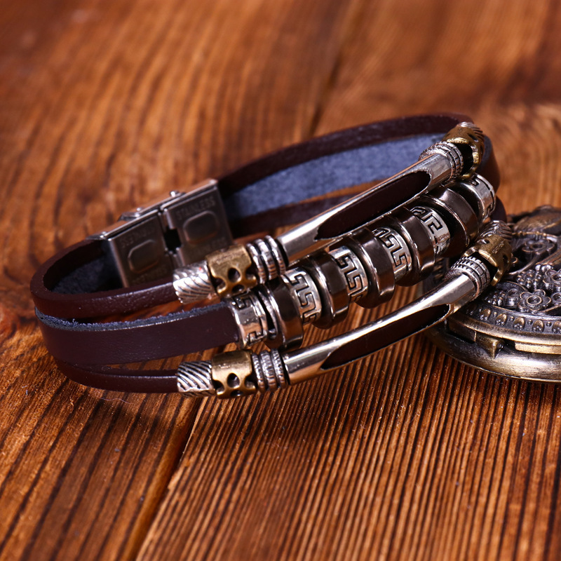 Cowhide bracelet woven jewelry gift retro multi-layer loop watch buckle men's bracelet