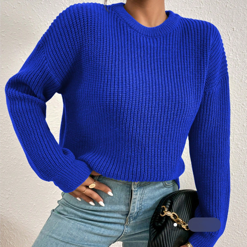 Women's Autumn/Winter New Product Loose Double layered Round Neck Solid Color Long Sleeve Lazy Style Knitted Base Sweater Trendy dongdumaoyi