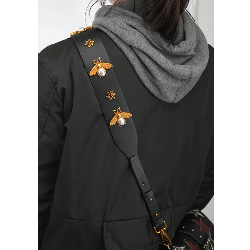 TINBERON Womens Fashion Vintage Gold Bee Shoulder Straps Real Leather Bag Strap Replacement Handbag Parts Accessories 240808 99ae 4