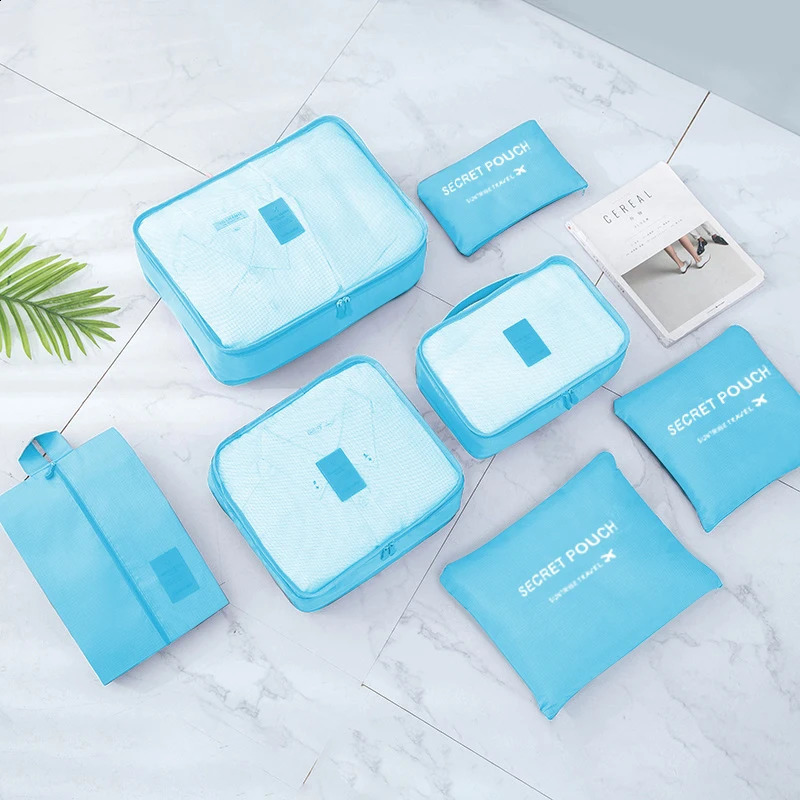 7 travel storage bags large capacity luggage clothing sorting organizer sets pockets shoe boxes packaging cubes 240809