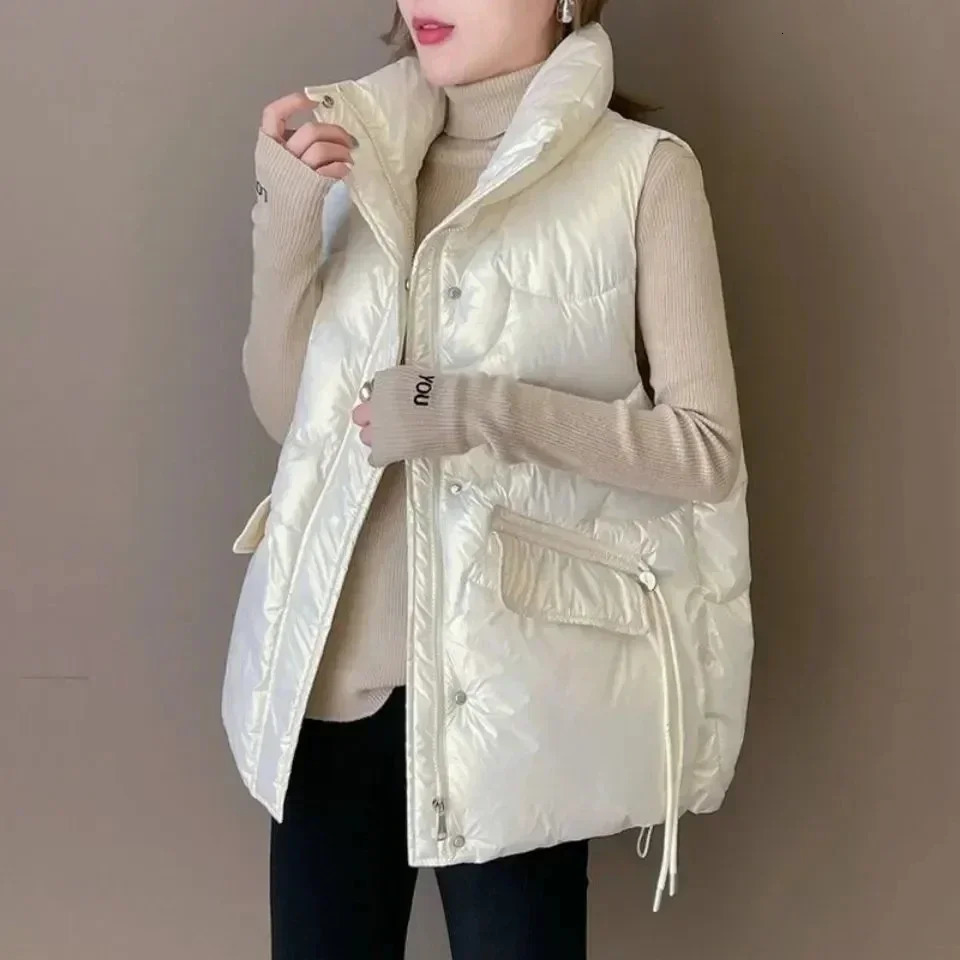 Down Cotton Vest for Women Autumn Winter Lightweight Vest Casual Loose Jackets Coats Women Fashion Sleeveless Parkas 240813